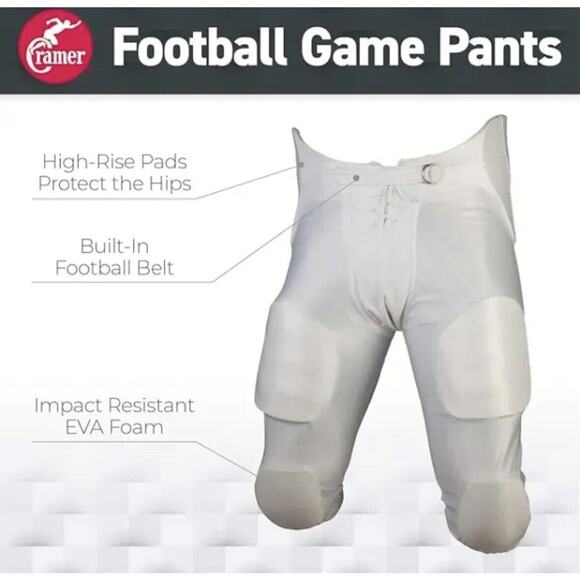 Cramer Dazeel Game Pants Youth 2XL White 100% Polyester High-Rise 7 Pad New - Picture 2 of 3